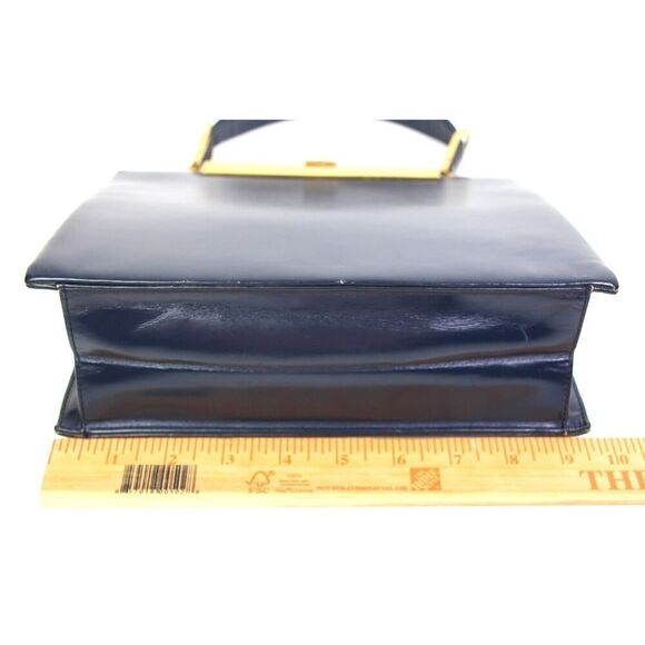 VINTAGE J. W Robinson & Co LA NAVY BLUE LEATHER FRAME HANDBAG SATCHEL POCKETBOOK - Picture 13 of 16